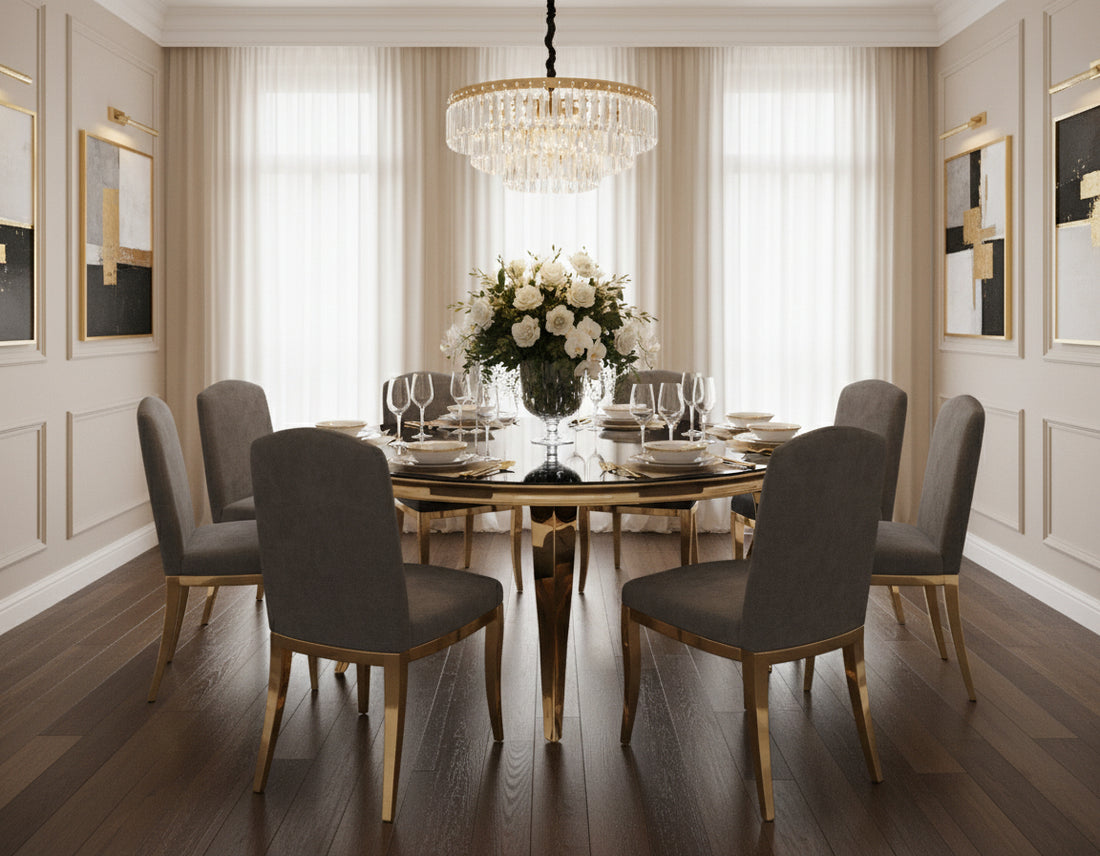 Table à manger Ronde BAROQUE Gold 130x75cm - Plateau Noir