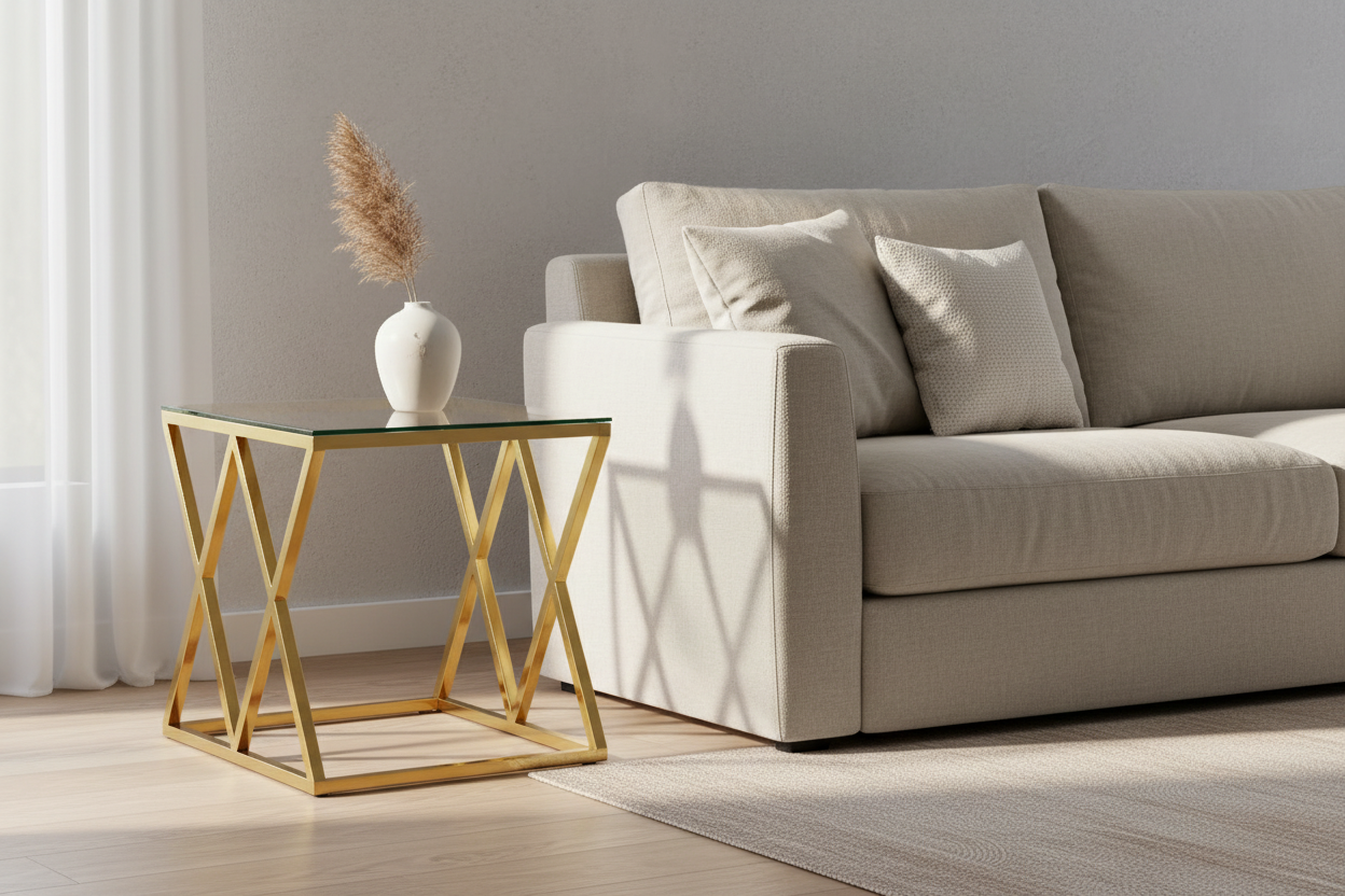 Guéridon TRIANGLE – Finition Gold – 50x50x55 cm #couleur_transparent