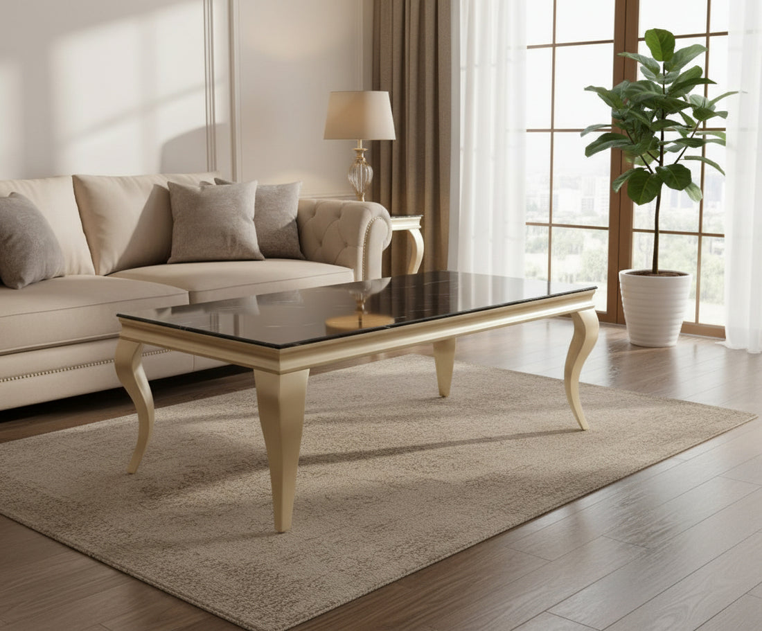 Table basse BAROQUE Gold 120x60x45 cm - Plateau Marbré noir