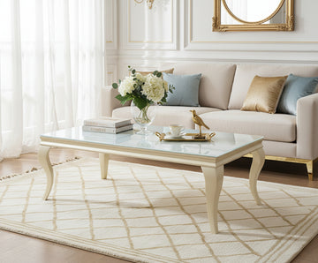 Table basse BAROQUE Gold 120x60x45 cm – Plateau blanc