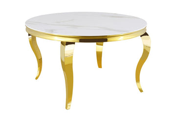 Table à manger ronde BAROQUE gold  130x75 cm #couleur_marbré-blanc