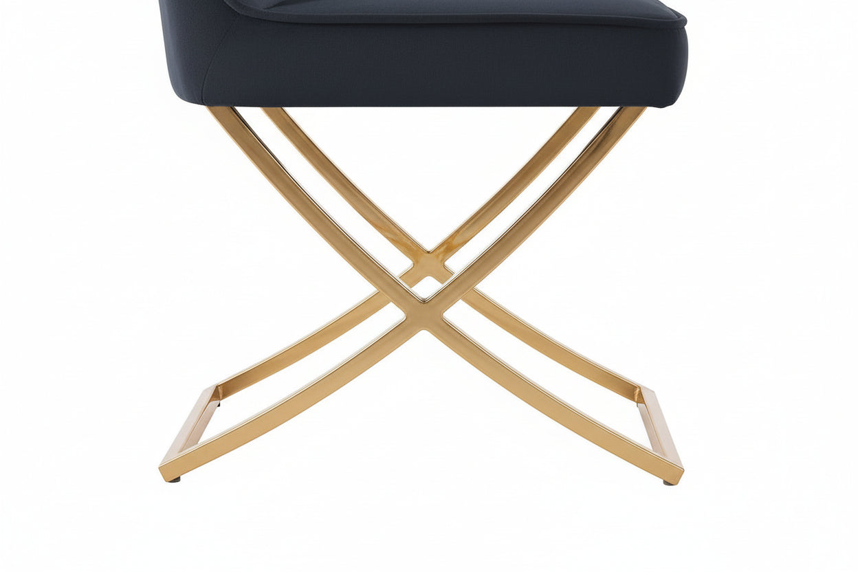 Lot 4 Chaises Salle à Manger Gabrielle Velours Noir Capitonné Pieds Gold