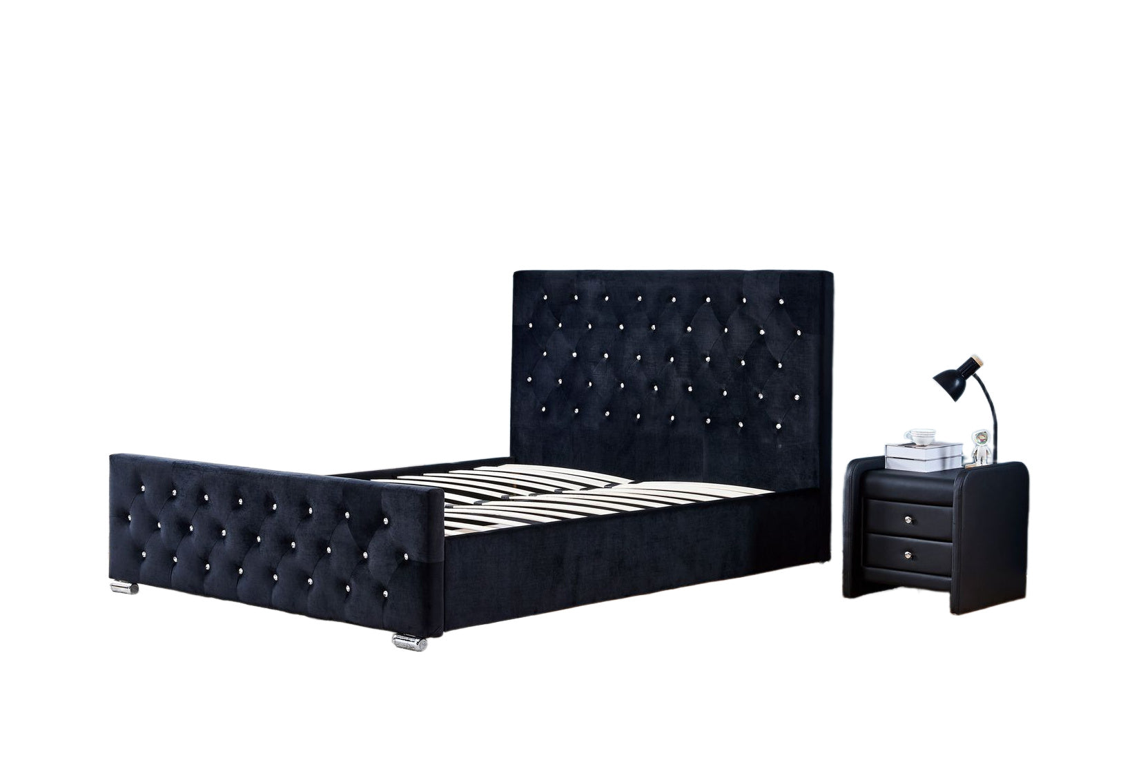 Lit PRESTIGE 2 places 160x200 cm en velours noir sommier inclus